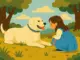 petite fille qui s'ancre à son chien dans un paysage estival - Quand le chien devient un ancrage